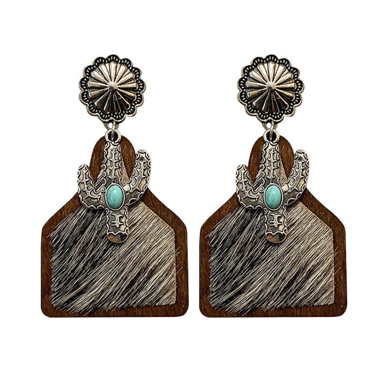 Western Bohemian Genuine Leather Cowhide Earrings