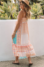 Women's Multicolor Boho Patchwork Print Square Neck Sundress