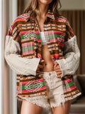 Knitted sleeve patchwork woolen jacket ethnic style loose jacket