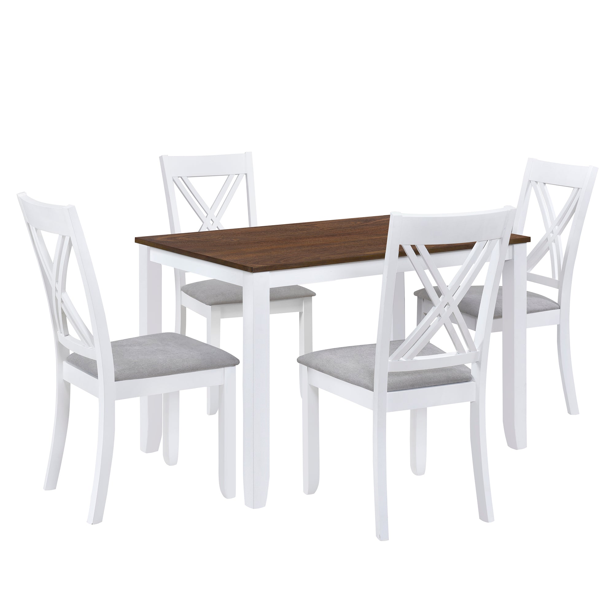 Rustic Minimalist Wood 5-Piece Dining Table Set with 4 X-Back Chairs for Small Places  White