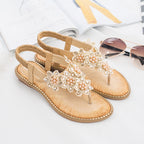 Summer New Bohemian Style Handmade Flower Round Toe Sandals Women's Fashion All-Match Trend Sandals