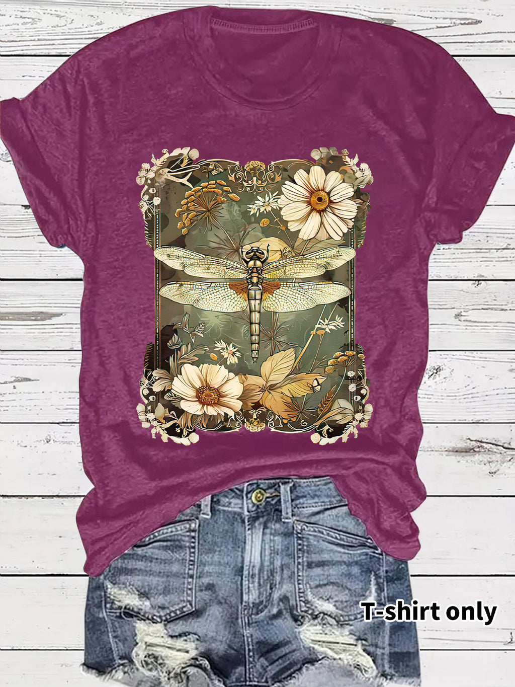 Dragonfly printed short sleeved t-shirt for women