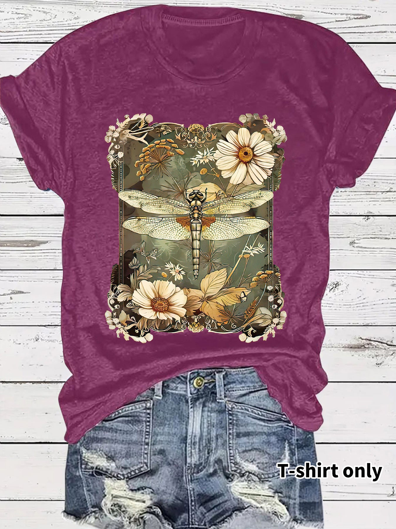 Dragonfly printed short sleeved t-shirt for women