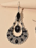 Bohemian Tribal Ethnic Antique Silver Rhinestone Hollow Water Drop Earrings