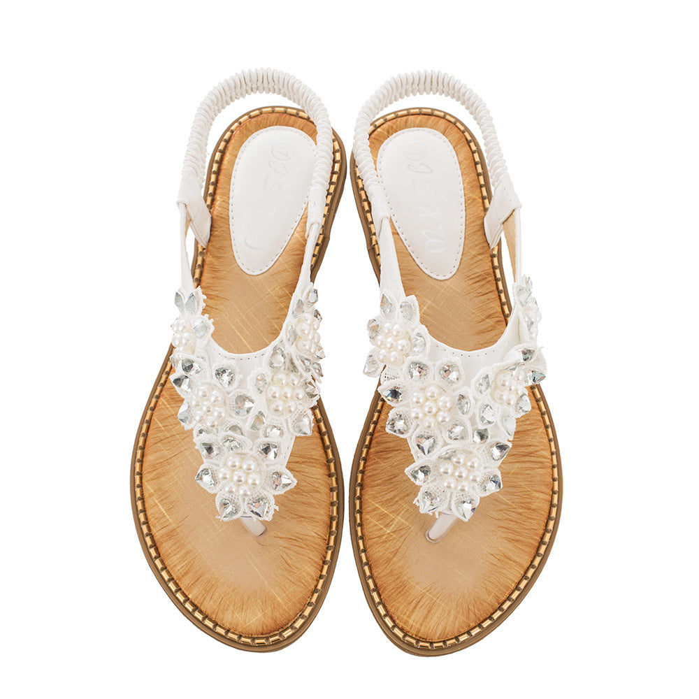 Summer New Bohemian Style Handmade Flower Round Toe Sandals Women's Fashion All-Match Trend Sandals