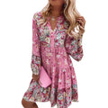 Nature-inspired Women's Plus Size, V-Neck Printed Flared Sleeve Dress