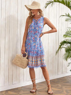 Tie Neck Sleeveless Floral Dress