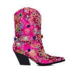 Designer Women's Gemstone-embellished Cowboy Boots Wedge Heel Floral Short