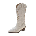 Western White Cowgirl Long Chunky High Heels Pointed Toe Boots