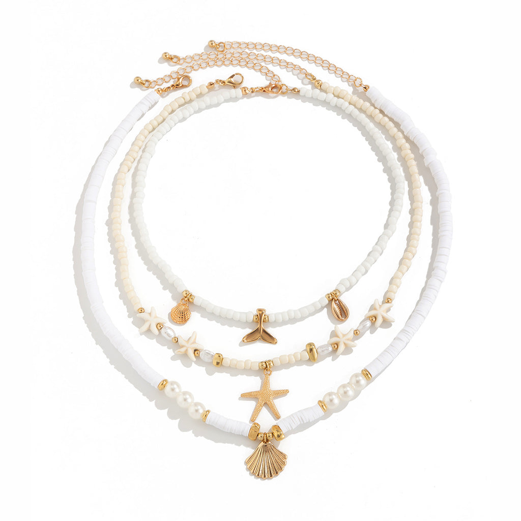 Ocean Wind Shell Turquoise Multi layer Necklace Beach Sea Star Bead Necklace Accessories Female