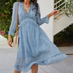 Ladies Vintage Sexy Print Chiffon Dress Women Casual Ruffles High Waist Bohemian Beach Spring Summer Women Dress