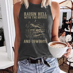Western denim printed tank top