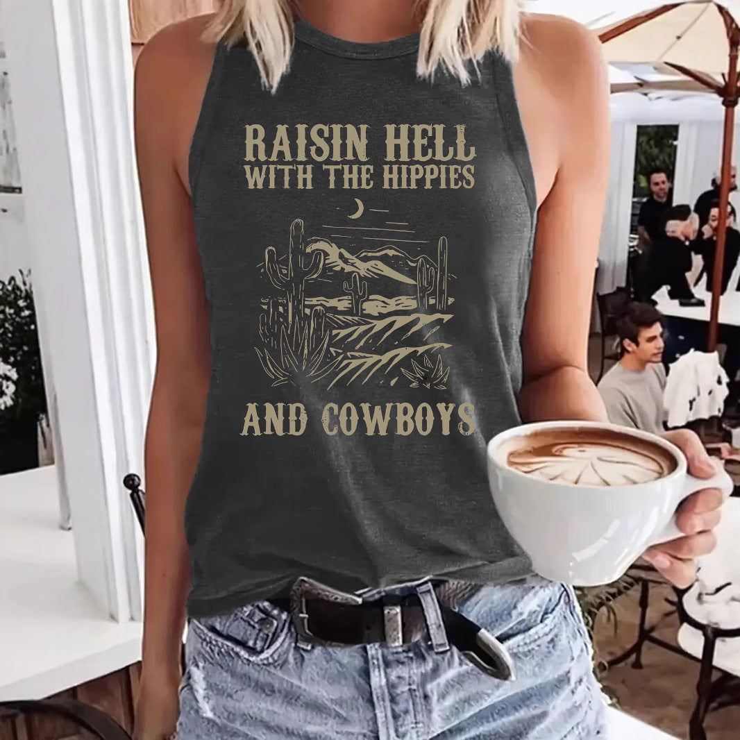 Western denim printed tank top