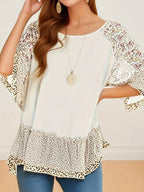 Woman's Blouse Printed Round Neck Half Sleeve Top