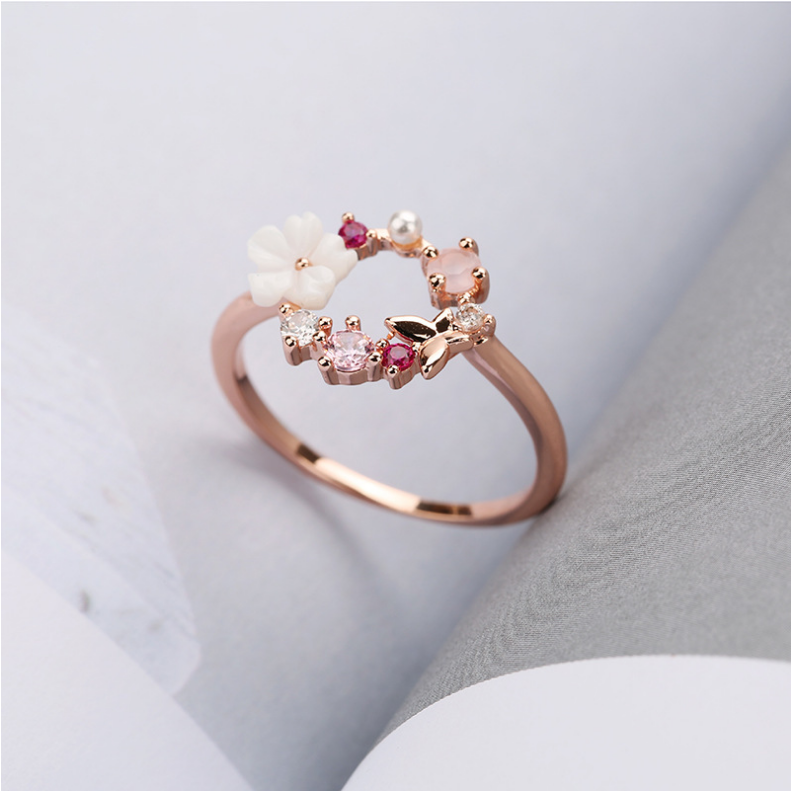 Women's Butterfly Flower Rose Gold Ring