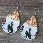 Western Style Horse Riding Denim Color Matching Double Sided Leather Earrings