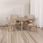 5-Piece Farmhouse Dining Table Set Wood Round Extendable Dining Table and 4 Upholstered Dining Chairs (Natural Wood Wash)