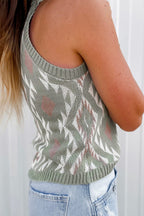 Women's Laurel Green Western Tribal Aztec Pattern Knit Sweater Tank Top