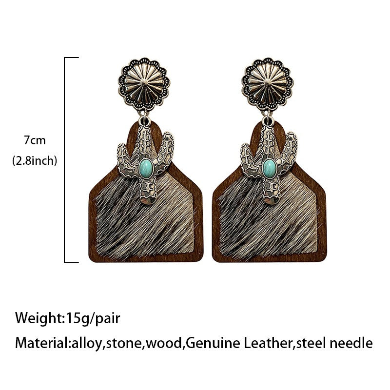 Western Bohemian Genuine Leather Cowhide Earrings