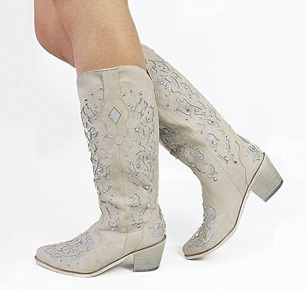 Women's Shoes Embroidered High Sleeve Solid Thick Heel Boots