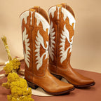 New European and American High Barrel Knight Boots Pointed Adhesive Shoes Brown Martin Boots