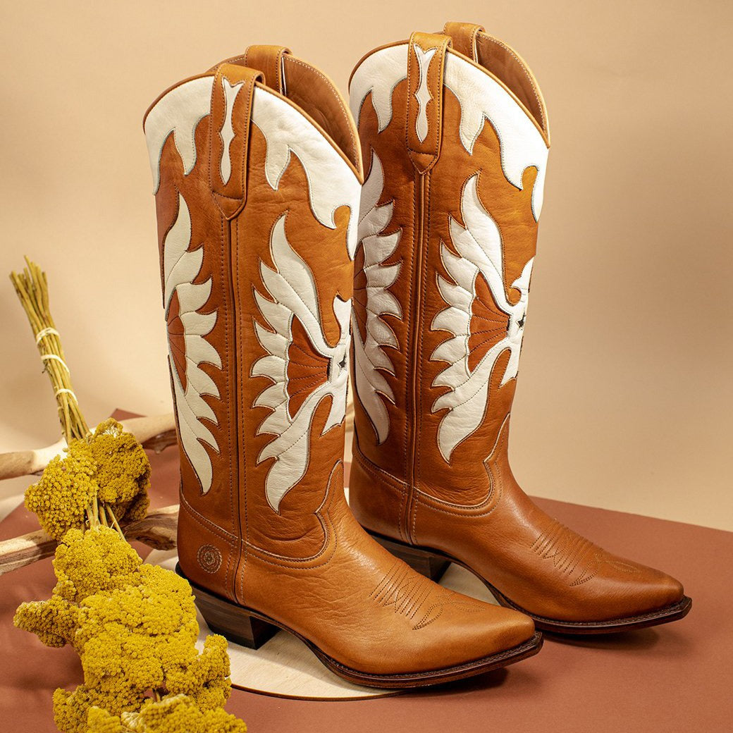 New European and American High Barrel Knight Boots Pointed Adhesive Shoes Brown Martin Boots