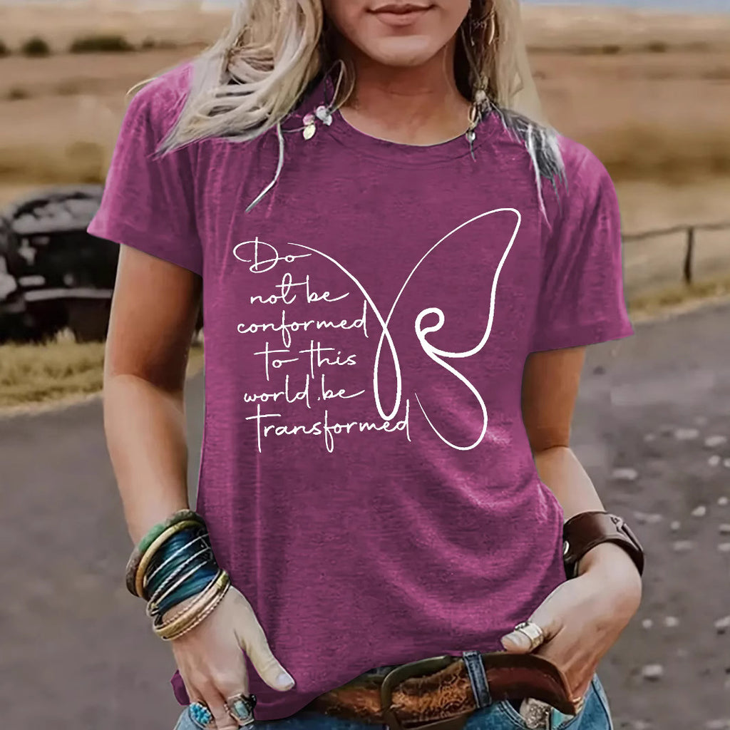 Women's Butterfly round neck short sleeved  T-shirt