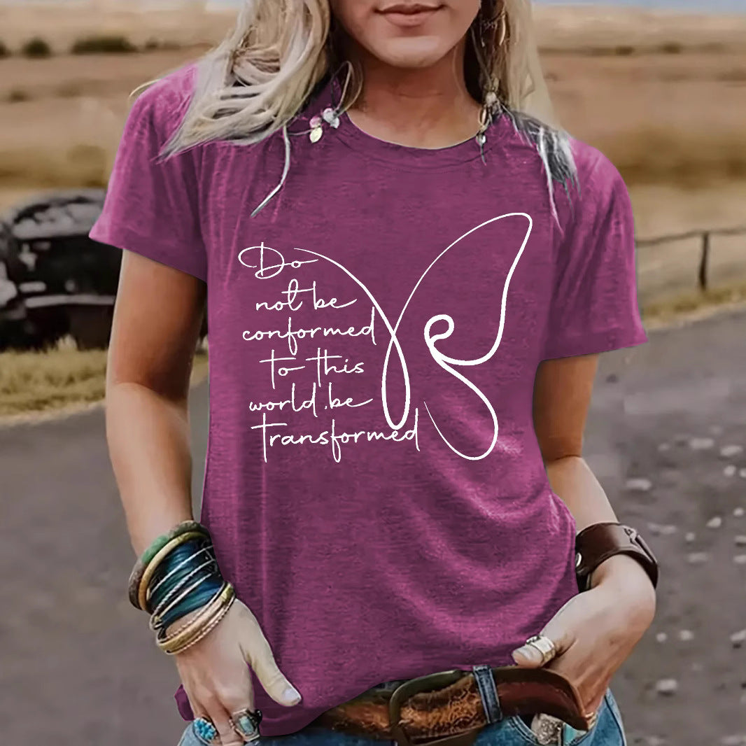 Women's Butterfly round neck short sleeved  T-shirt