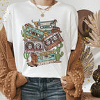 Western Shirts Boho Cow Skull Shirt with Leopard Print Short