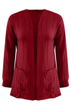 Full Size Textured Open Front Long Sleeve Cardigan