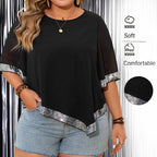 Plus Size Spring and Summer Women's Loose Round Neck Top