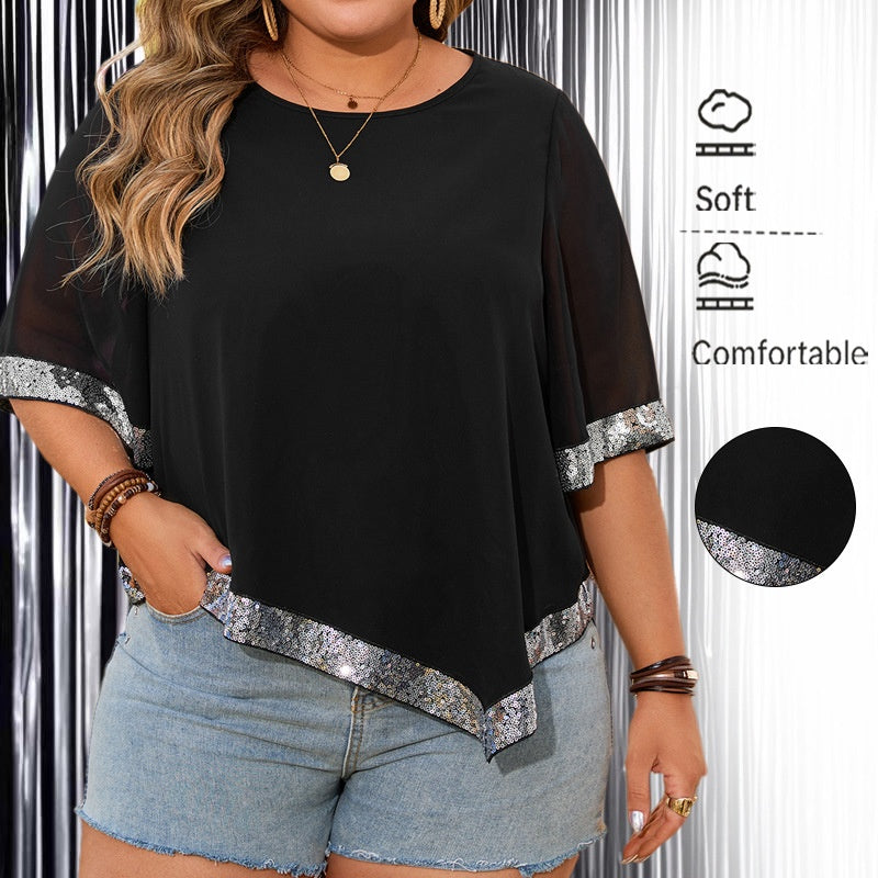 Plus Size Spring and Summer Women's Loose Round Neck Top
