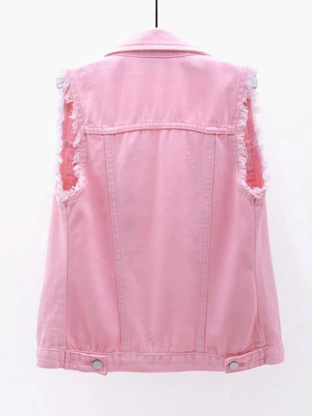 Women's Button Down Raw Hem Sleeveless Denim Jacket Vest