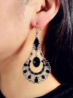 Bohemian Tribal Ethnic Antique Silver Rhinestone Hollow Water Drop Earrings