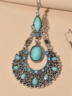 Bohemian Tribal Ethnic Antique Silver Rhinestone Hollow Water Drop Earrings