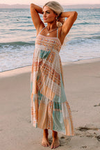 Women's Multicolor Boho Patchwork Print Square Neck Sundress