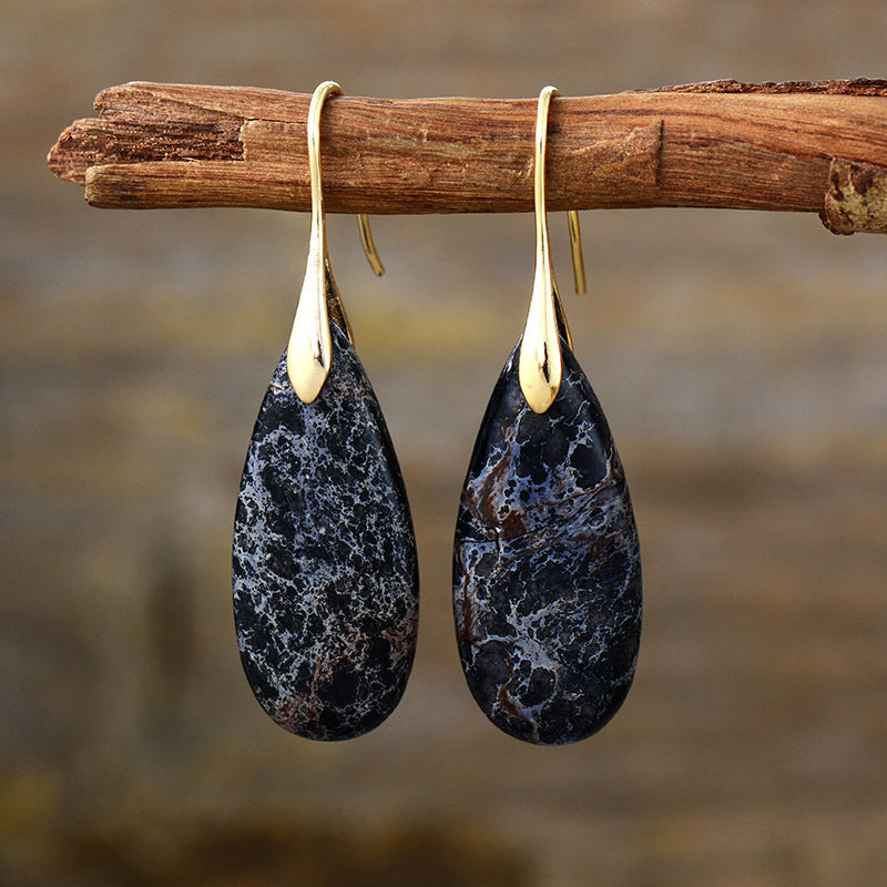 New Bohemian Emperor Stone Water Drop Pendant Earrings Natural Stone Jewelry