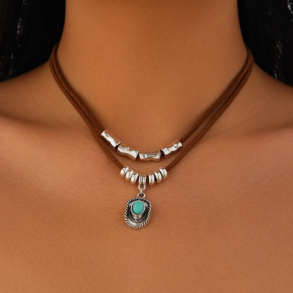 Turquoise Necklace Set Cactus, Star, Cowboy hat, pearl,  Alloy Pendant Neck Chain Collar