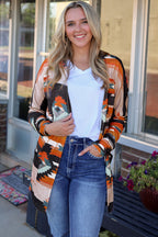 Western Tribal Aztec Print Cardigan Orange