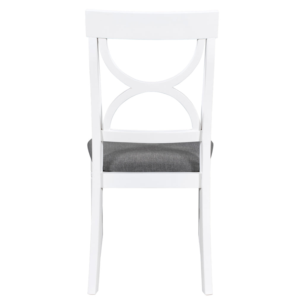 6-Piece Wood Dining Table Set Kitchen Table Set with Upholstered Bench and 4 Dining Chairs, Farmhouse Style Gray+White