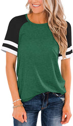 T-Shirt Summer Round Neck Short Sleeve Striped Contrast Color Loose Plus Size
