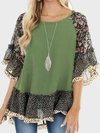 Woman's Blouse Printed Round Neck Half Sleeve Top