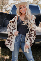 Khaki Cow Spots Printed Corduroy Shacket