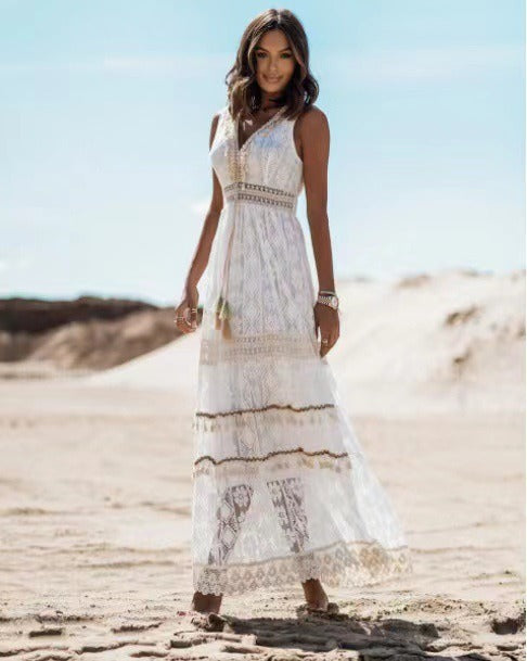 Temperament Bohemian Long Women's Dress Lace Splicing Big Swing
