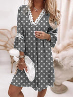 V-Neck Printed Lace Stitched Bohemian Dress