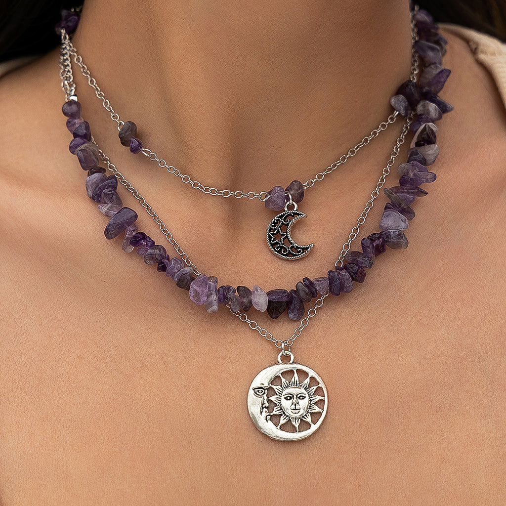 Women's Tassel ethnic style layered flower and leaf necklace, cross-border hot selling crushed stone bead necklace