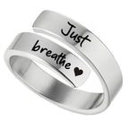 Women's Open mouth jewelry. Just Breathe letter ring engraved titanium steel jewelry Adjustable
