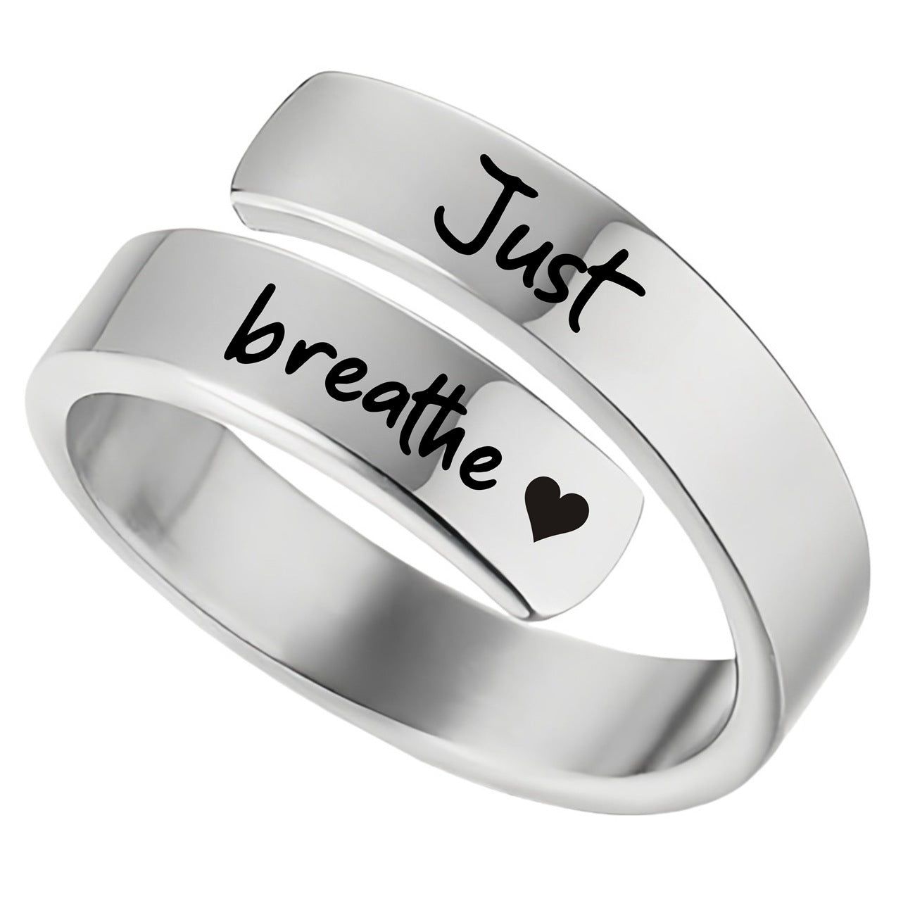 Women's Open mouth jewelry. Just Breathe letter ring engraved titanium steel jewelry Adjustable