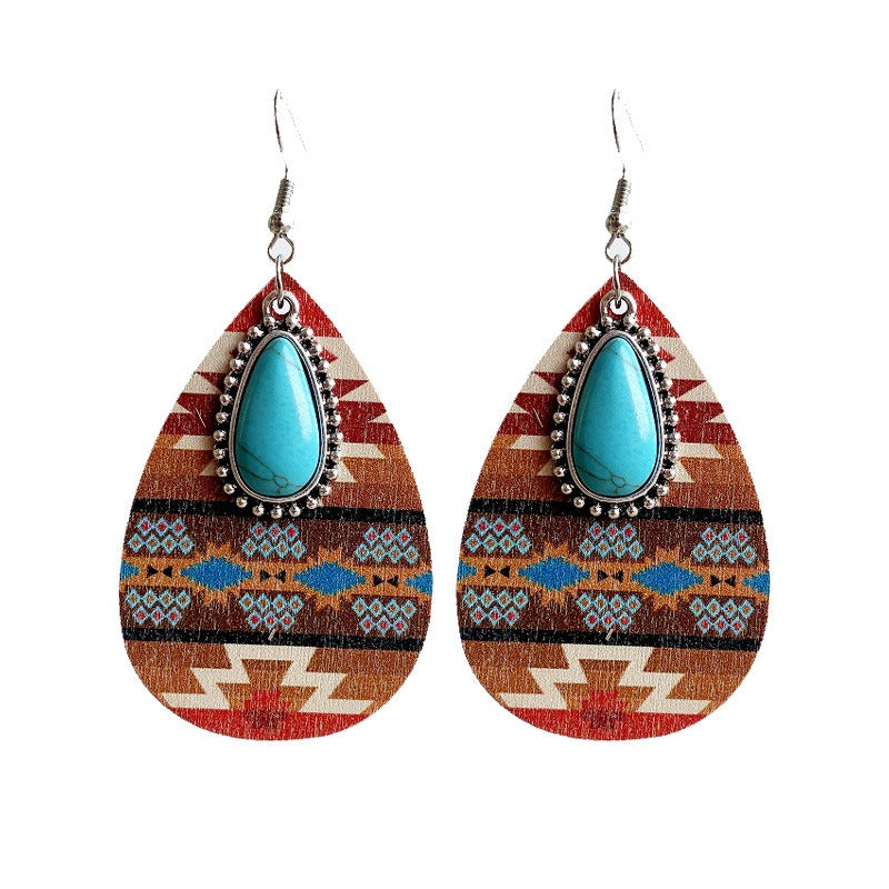 Women's Earrings Turquoise Pendant Retro Ethnic Fashion Earrings Western Bohemian