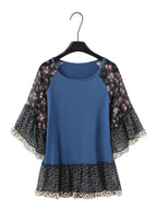 Woman's Blouse Printed Round Neck Half Sleeve Top